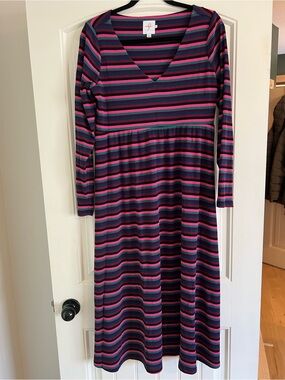 Long Sleeve V-Neck Stripe Maternity Dress